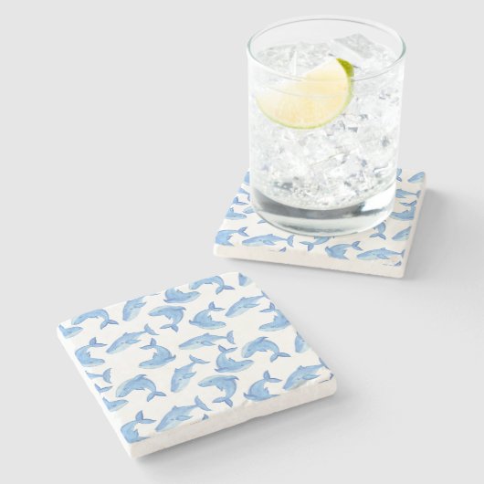 Aquarell-Blauwal-Muster Steinuntersetzer (Seitenansicht)