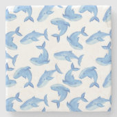 Aquarell-Blauwal-Muster Steinuntersetzer (Vorderseite)