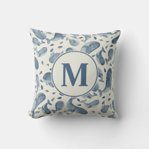 Aquarell Blauwal Paisley Kinderzimmer Monogramm Kissen