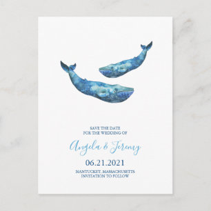 Aquarell Blauwal Save the Date Ankündigungspostkarte