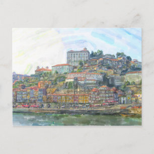 Aquarell. Blick über den Douro nach Porto Portugal Postkarte