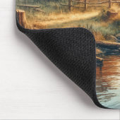 Aquarell Blockhütte im Morgennebel Mousepad (Ecke)