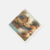 Aquarell Blockhütte im Morgennebel Serviette (Ecke)