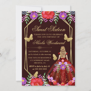 Aquarell-Blondine im mexikanischen Blumenkleid Swe Einladung