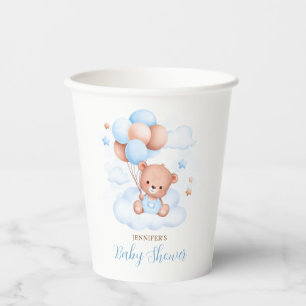 Aquarell Blue Balloons Teddy Bear Baby Dusche Pappbecher