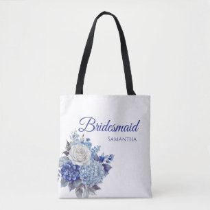 Aquarell Blue Blume Bouquet-Bridesmaid Geschenk- Tasche