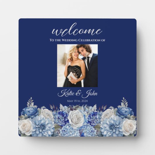 Aquarell Blue Blume Bouquet- Fotoplatte (Vorderseite)