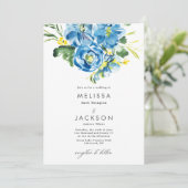 Aquarell Blue Blume Bouquet Hochzeit Einladung (Stehend Vorderseite)