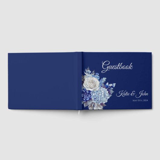 Aquarell Blue Blume Bouquet-Wedding - Gästebuch (Voll)