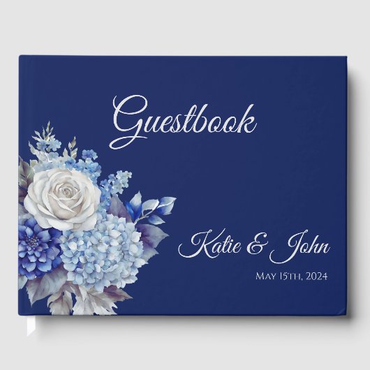 Aquarell Blue Blume Bouquet-Wedding - Gästebuch (Vorderseite)