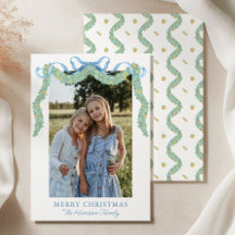 Aquarell Blue Bow Fruchtgarland Weihnachtsfest Fot