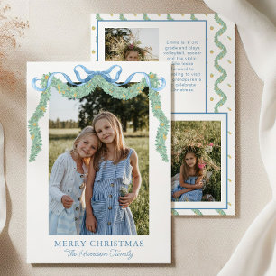 Aquarell Blue Bow Fruchtgarland Weihnachtsfest Fot Feiertagskarte