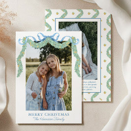 Aquarell Blue Bow Fruchtgarland Weihnachtsfest Fot Feiertagskarte