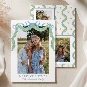 Aquarell Blue Bow Fruchtgarland Weihnachtsfest Fot Feiertagskarte