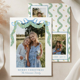 Aquarell Blue Bow Fruchtgarland Weihnachtsfest Fot Feiertagskarte