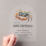 Aquarell Blue Crab Küste Meeresfrüchte 60. Geburts Acryleinladungen<br><div class="desc">Dieses stilvolle, Acryl-bogenförmige Einladungs-Design ist die perfekte Einladung zum Feiern eines besonderen 60. Geburtstages mit einem Abendessen entlang der Küste. Die blaue Krabbe in lebendigen Aquarellfarben. Die einladende Textpaarung ist modern mit einem lässigen, einladenden und zugleich geschmackvollen Look. Es funktioniert wunderbar für ihn oder sie und das Alter kann für...</div>