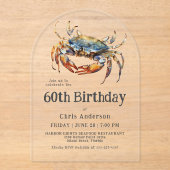 Aquarell Blue Crab Küste Meeresfrüchte 60. Geburts Acryleinladungen (Vorderseite)