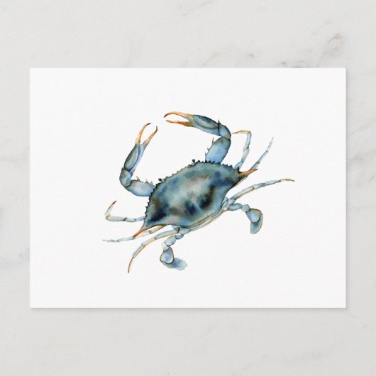 Aquarell Blue Crab Meeresfrüchte Begrüßung Abendes Postkarte (Rückseite)