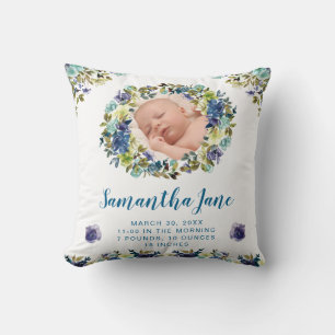 Aquarell Blue & Creme Blume Wreath Baby Foto Kissen