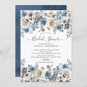 Aquarell Blue & Creme Floral Brautparty Einladung