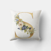 Aquarell Blue Florals Golden Letter S Kissen (Rückseite)