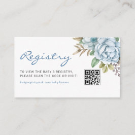 Aquarell Blue Flowers Baby QR Code Registrierung Begleitkarte