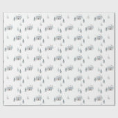 Aquarell Blue House & Snowy Trees Weihnachten Geschenkpapier (Flach)