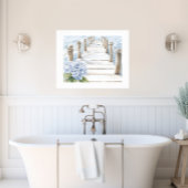 Aquarell Blue Hydrangea Seaside Dock Coastal Poster