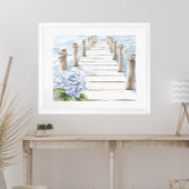Aquarell Blue Hydrangea Seaside Dock Coastal Poster