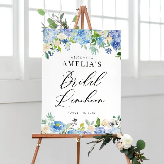 Aquarell Blue Hydrangeas Bridal Luncheon Willkomme Poster