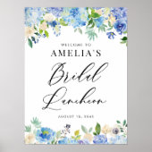 Aquarell Blue Hydrangeas Bridal Luncheon Willkomme Poster (Vorne)