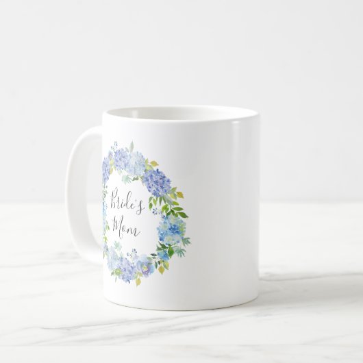 Aquarell Blue Hydrangeas Mutter der Tasse Bride (Vorderseite Links)