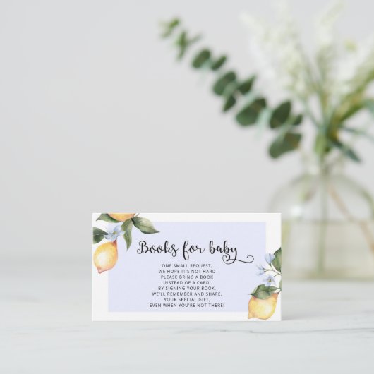 Aquarell Blue Lemon Bücher für Babytickets Begleitkarte (Stehend Vorderseite)