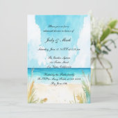 Aquarell Blue Ocean Beach Probe Abendessen Einladung (Stehend Vorderseite)