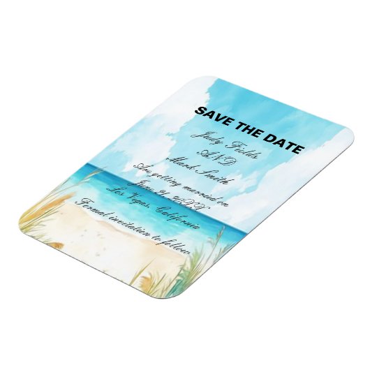 Aquarell Blue Ocean Beach Save the Date Magnet (Linke Seite)