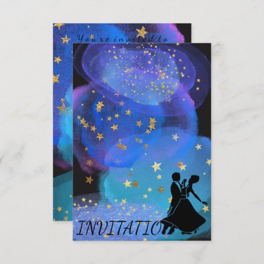 Aquarell Blue Ocean Night Sky Starry Dance Party Einladung (Vorne/Hinten)