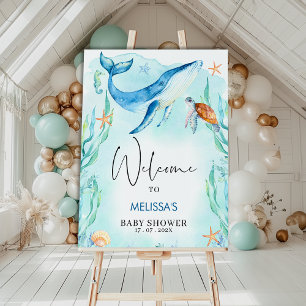 Aquarell Blue Ocean Sea Baby Dusche Willkommen Poster