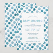 Aquarell Blue Polka Dot Niedlich Babydusche Einladung (Vorne/Hinten)