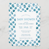 Aquarell Blue Polka Dot Niedlich Babydusche Einladung (Vorne/Hinten)
