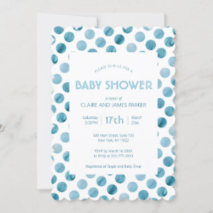 Aquarell Blue Polka Dot Niedlich Babydusche Einladung