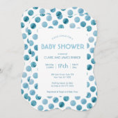 Aquarell Blue Polka Dot Niedlich Babydusche Einladung (Vorne/Hinten)
