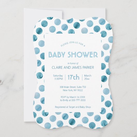 Aquarell Blue Polka Dot Niedlich Babydusche Einladung (Vorderseite)