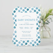 Aquarell Blue Polka Dot Niedlich Babydusche Einladung (Stehend Vorderseite)