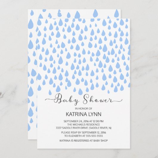 Aquarell Blue Raindrops Boys Baby Shower Einladung (Vorne/Hinten)