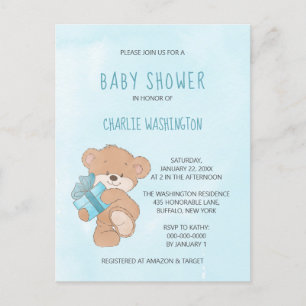 Aquarell Blue Simple Teddy Bear Baby Dusche Postkarte