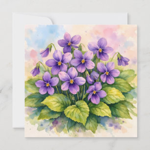 Aquarell blühende lila Veilchen Karte