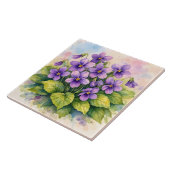 Aquarell blühende violette Veilchen Fliese (Seite)
