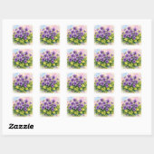 Aquarell blühende violette Veilchen Quadratischer Aufkleber (Blatt)