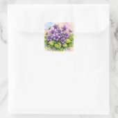 Aquarell blühende violette Veilchen Quadratischer Aufkleber (Tasche)