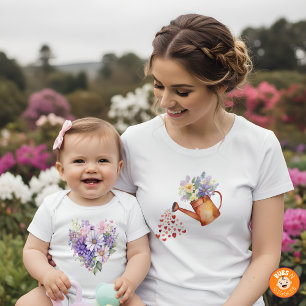 Aquarell-Blühendes-Herz-Blumen-Passendes-Outfit Baby Strampler